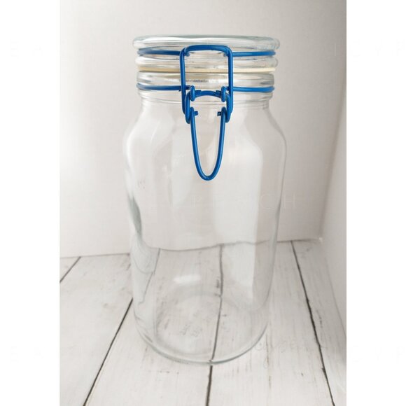 Anchor Hocking Bail Lid Glass Jar Vtg Wire Bale Storage Canister 90s Kitchenalia - Picture 2 of 11